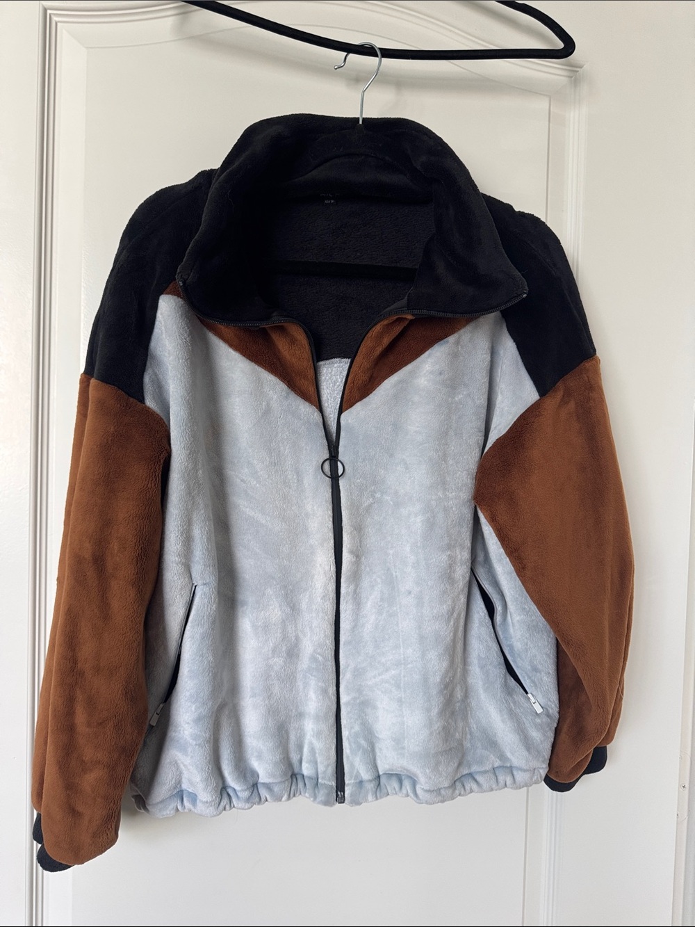 MICHI Colorblock Varsity Jacket - Black, Brown, Light Gray
